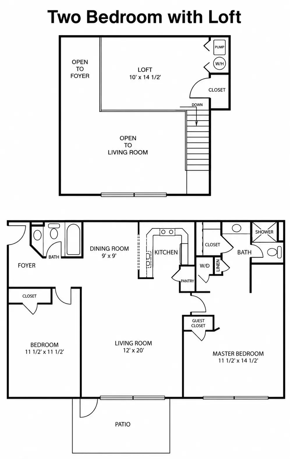 Two Bedroom with Loft floor plan